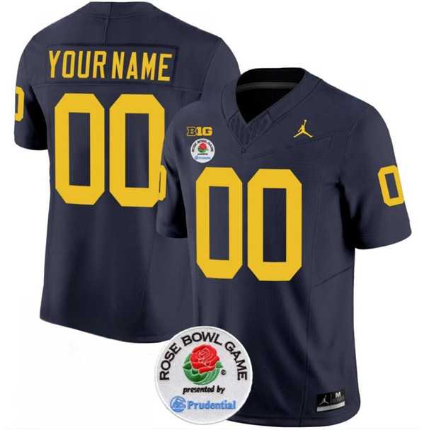 Mens Michigan Wolverines ACTIVE PLAYER Custom 2023 F.U.S.E. Navy Blue Rose Bowl Patch Stitched Jersey->customized ncaa jersey->Custom Jersey
